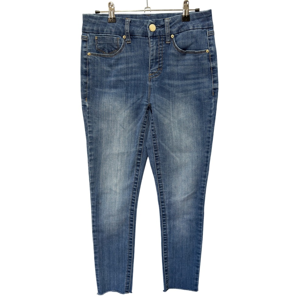 Seven7 Tummyless Skinny Jeans Womens 4 Blue Medium Wash Raw Hem High Rise